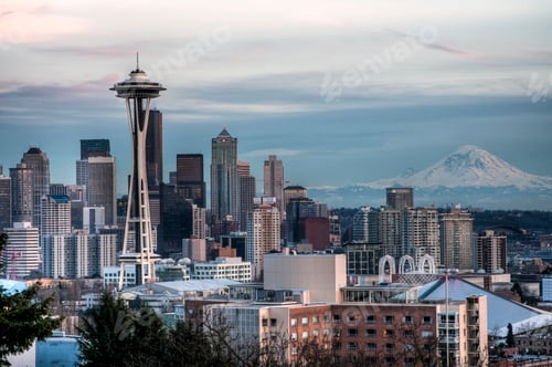 Preview: High rise buildings in Seattle city skyline, Washington, United States