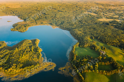 Preview: Braslaw District, Vitebsk Voblast, Belarus. Aerial View Of Lakes, Green Forest Landscape. Top View