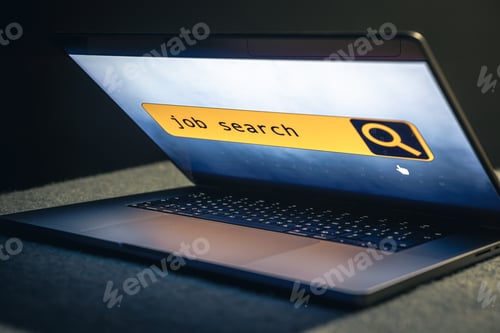 Preview: Laptop screen with line for job search.