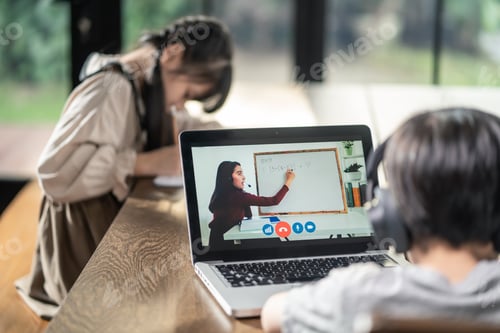 Preview: Asian little young children self learning at home.