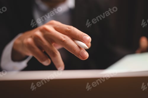 Preview: business communication technology concept, businessman person using digital pen to working