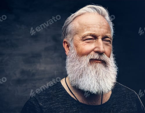 Preview: Joyful grandfather with gray beard and modern hairstyle