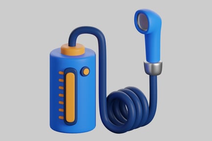 Preview: Blue and yellow object with a long, curved tube.
