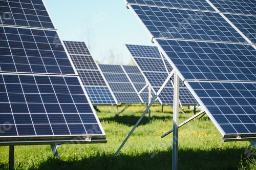 Preview: Solar panels converting sunlight into green energy in open field