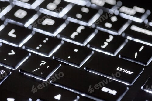 Preview: Backlit Computer Keyboard, Technological Black and White Background, Close-up
