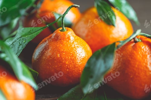 Preview: Tasty tangerines on a table. Macro food photography. The concept of healthy eating and lifestyle.
