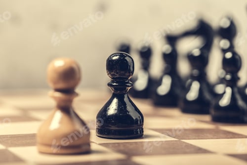 Preview: chess pieces on the board in blur selective focus