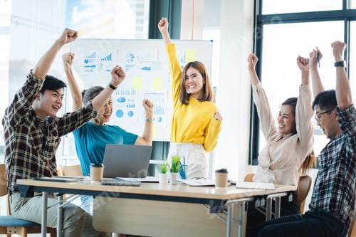 Preview: Excited entrepreneurs are successful and business people achieve goals.