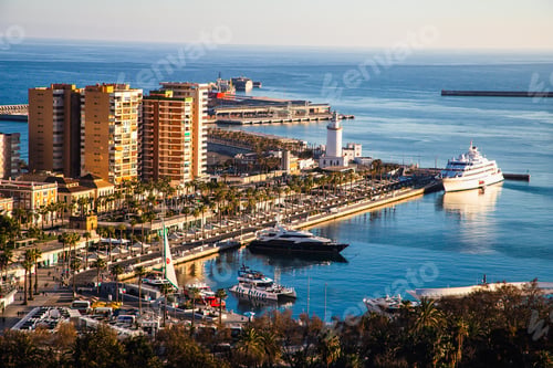 Preview: view over Malaga at sunset travel banner