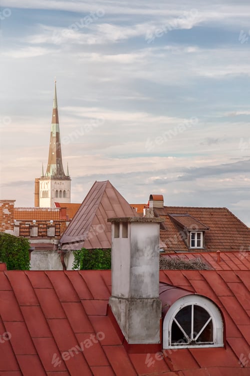 Preview: Roof top view of the old Tallinn streets with medieval houses
