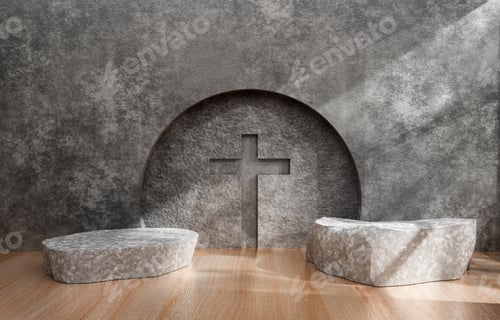 Preview: Stone product podium with cross symbol.