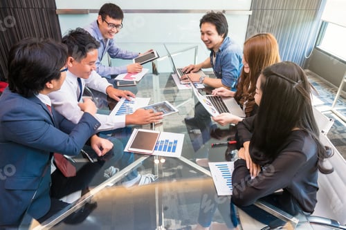 Preview: Group Of AsianBusiness people in casual suit working and meeting with happiness action