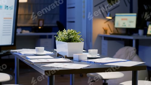 Preview: Empty modern business office meeting room with nobody in it waiting for businesspeople