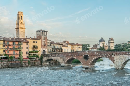 Preview: View of the Ponte Pietra over the Adige River in Verona, Italy.