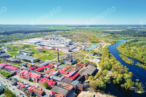 Preview: Aerial view of modern paper factory in the city