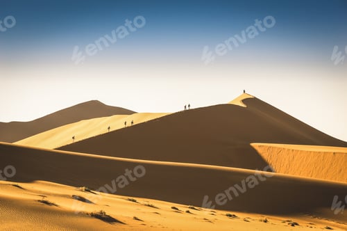 Preview: Tourist people travellers hiking on sand dune at Deadvlei near Sossusvlei in Namibia