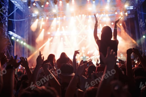 Preview: Portrait of happy crowd enjoying at music festival