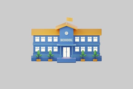 Preview: Detailed Illustration of a School Building Adorned with a Flag