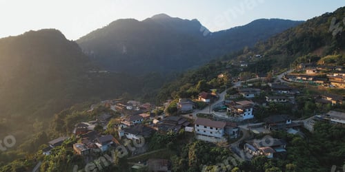 Preview: Aerial view from drone of the rural village in the mountains