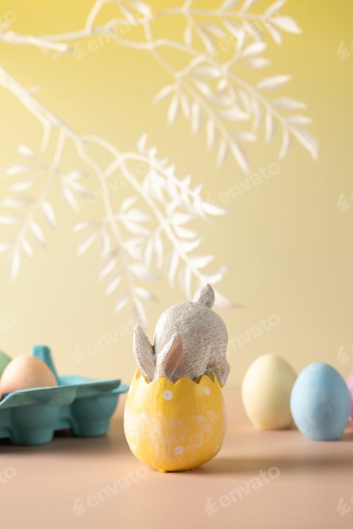 Preview: Festive Easter composition with a rabbit in an Easter egg on a floral background
