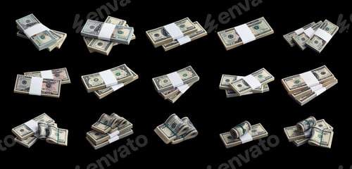 Preview: Big set of bundles of US dollar bills isolated on white