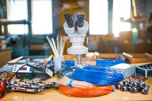 Preview: Modern microscope, electronic components in a scientific laboratory
