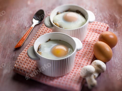 Preview: eggs with mushroom, selective focus