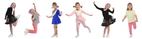Preview: Happy children dancing on white background, collage