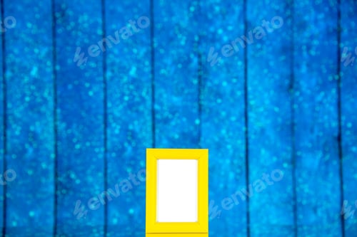 Preview: front view yellow picture frame on blue background portrait photo color shoot present family gifts