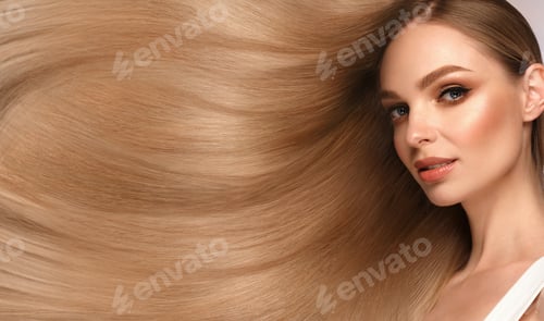 Preview: Beautiful blond girl with a perfectly smooth hair, and classic make-up. Beauty face and hair.