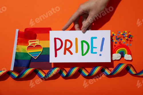 Preview: LGBT parade concept, symbols on orange background.