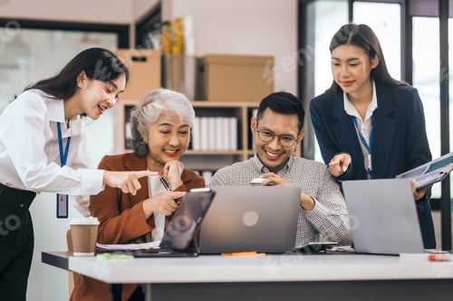 Preview: Asian people in office, group meeting in boardroom, working together, annual discuss opinions