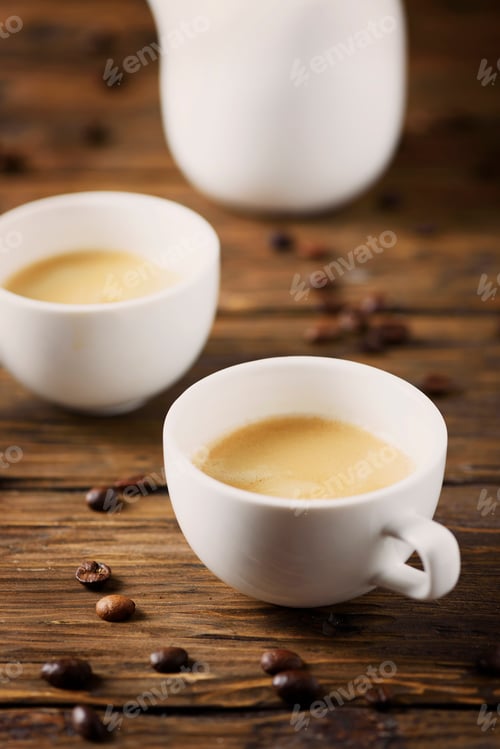 Preview: Hot strong coffee on the wooden table