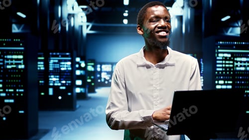 Preview: Engineer walking between supercomputers