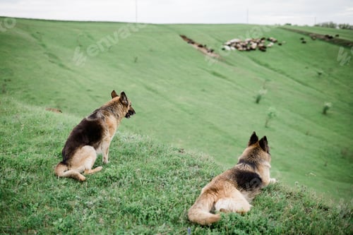 Preview: sheeps and goats on the hill, farmland. Agritourism concept. Life in the countryside