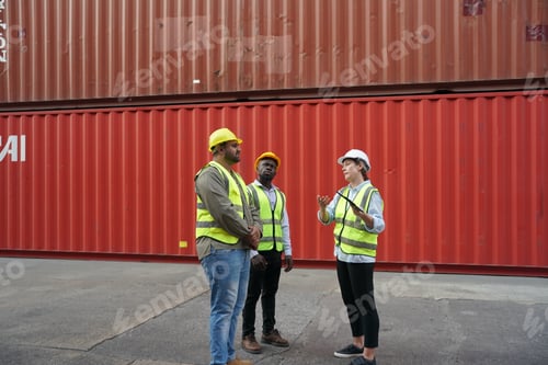 Preview: Foreman control loading Containers box from Cargo freight ship for import export.
