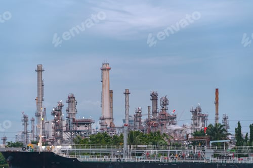Preview: Petrochemical oil refinery in Bangkok City, Thailand. Oil and gas tanks in industry factory.