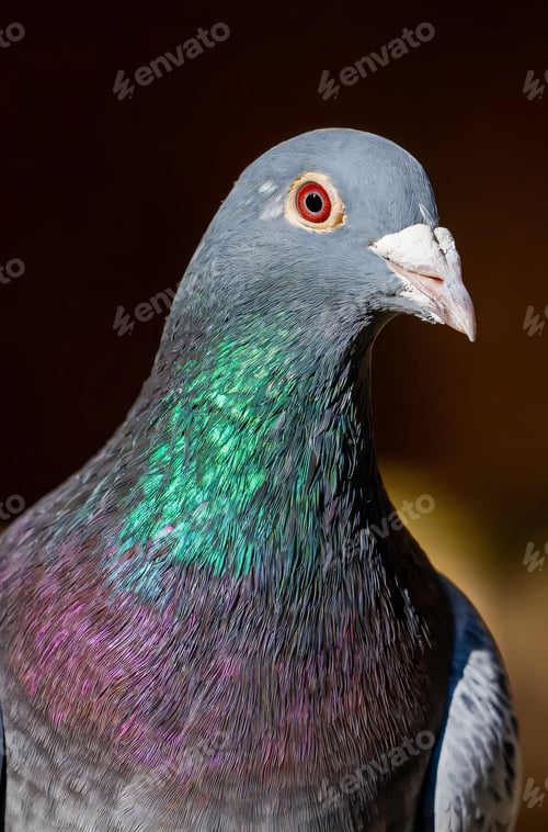 Preview: Close-up of a pigeon with iridescent feathers against a soft background.