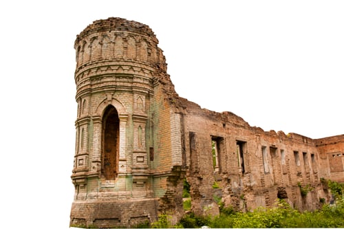 Preview: Tower of an old abandoned castle isolated on white background. Earl's ruins. Architecture, brick