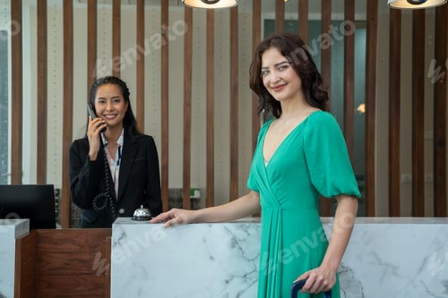 Preview: Female hotel receptionist are working at counter.