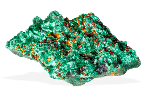 Vista previa: Green malachite crystal cluster showing rich mineral matrix patterns, raw geological specimen