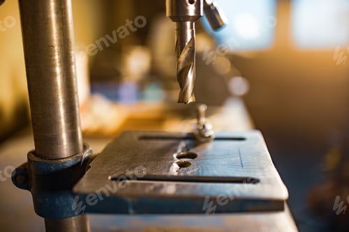 Preview: Drilling machine at the workplace in workshop