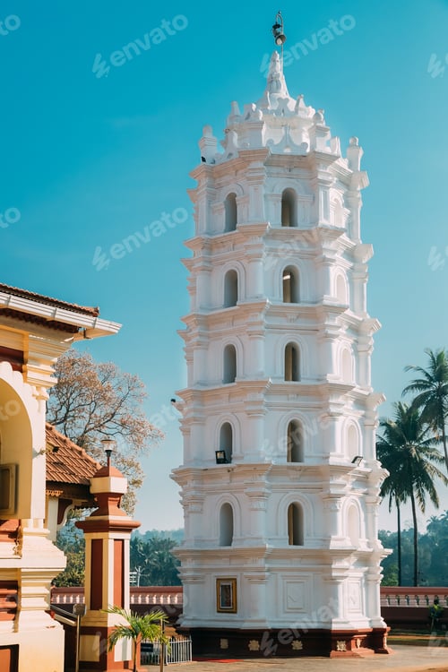 Preview: Kavlem, Phonda, Goa, India. Shree Shantadurga Mandir, Kavlem Temple. Famous Landmark And Popular
