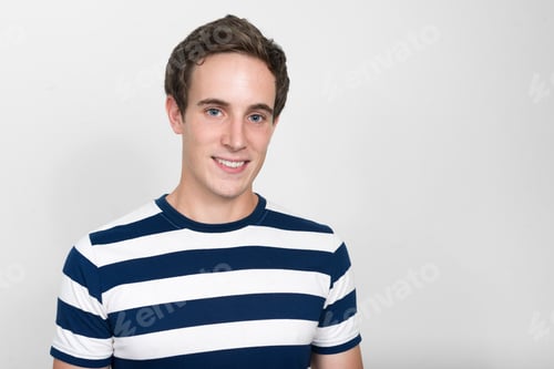 Smiling Young Man Wearing a Striped Shirt