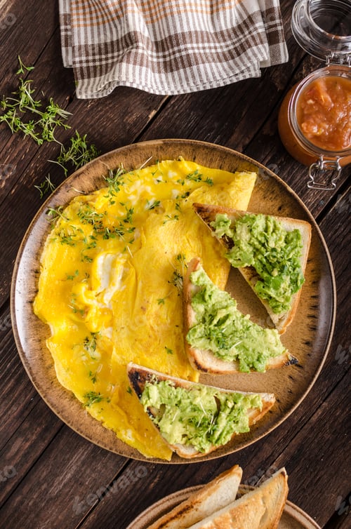 Preview: Egg omelette with garlic avocado toast