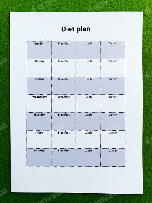 Preview: Document diet plan calendar on green background.