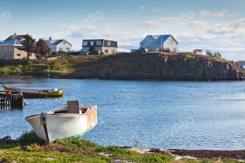 Preview: Old White Boat at Icelandic Landscape