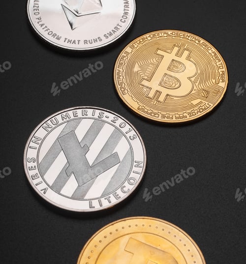 Preview: crypto currency coin isolated on black background