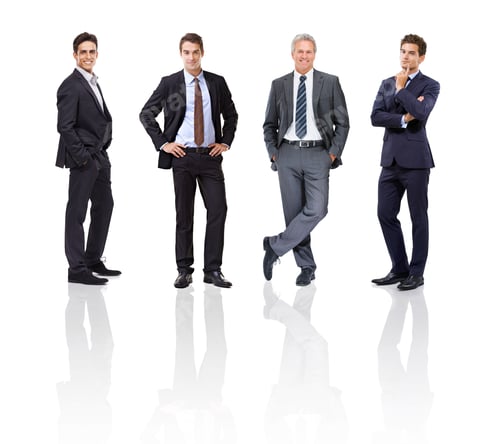 Preview: Full length portrait of four different businessman standing in various poses