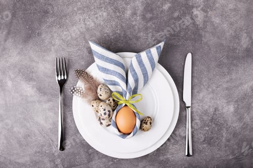 Preview: Eastre Table Setting on Stone Background.